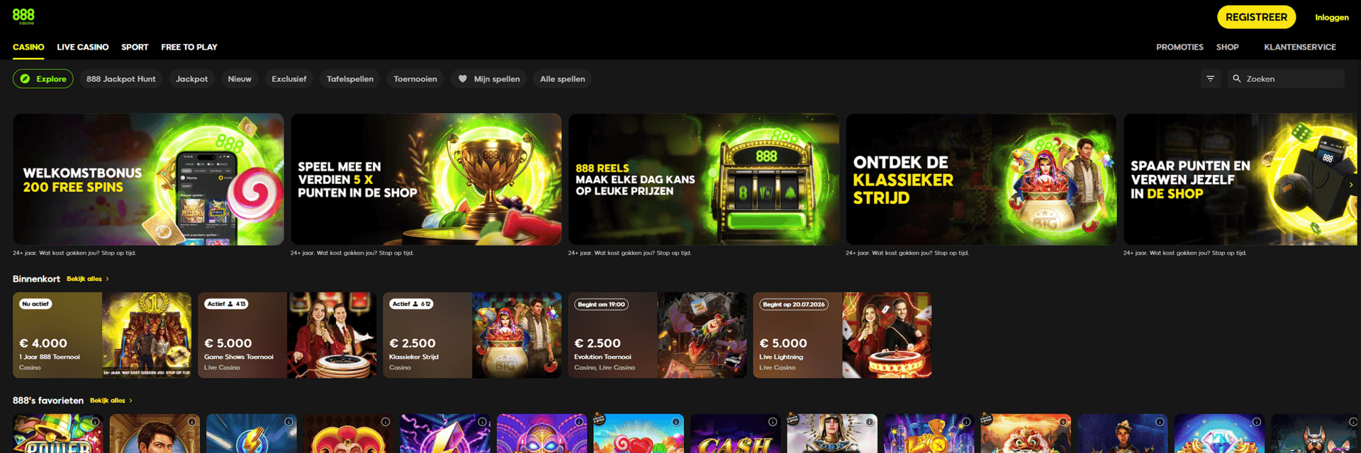 Screenshot van de 888 Casino-website